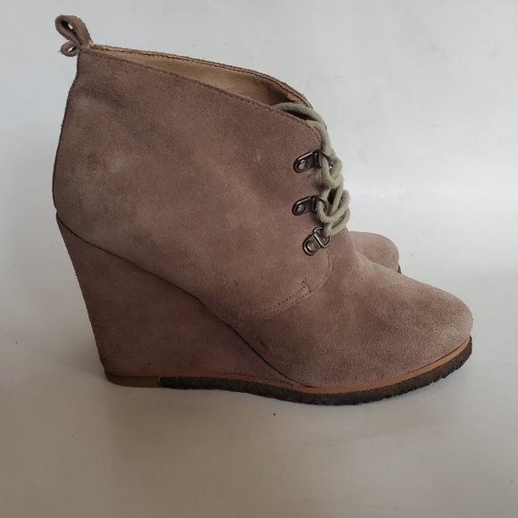 Steve Madden Tanngoo Suede Wedge Booties 7 Chestnut Brown Lace Up Ankle Boots - Picture 7 of 13